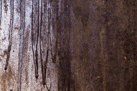 Dirty oil stain on metal tank of freight train, grunge background