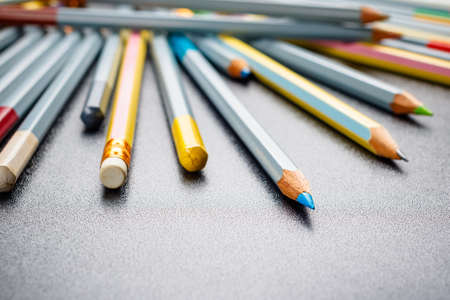 Closeup many pencils on the table