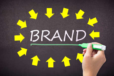 Hand underline Brand topic at the center of many arrows, Branding conceptの写真素材