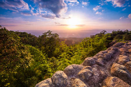 Sunset at the mountain named Lan Hin Poom at Phu Hin Rong Kla National Park, Phitsanulok, Thailandの写真素材