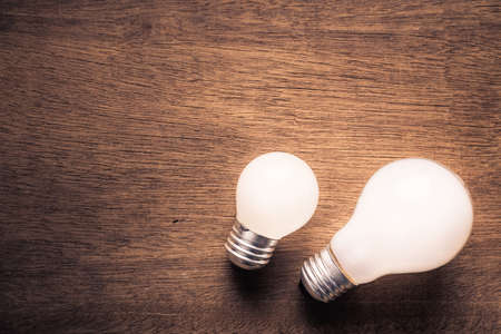 Small and big light bulb, small and medium sized business, coaching, training, or other comparison conceptの写真素材