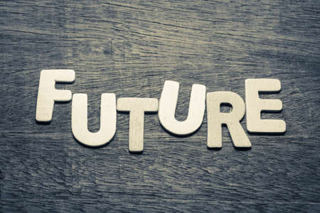 Wood letters of Future word on wood backgroundの写真素材