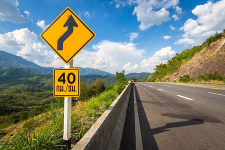 Signpost on highway 12, Phitsanulok, Thailandの写真素材