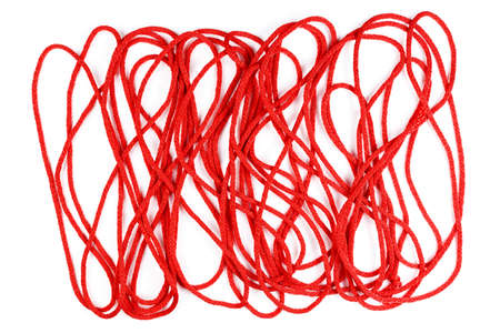 Red rope isolated on white backgroundの写真素材