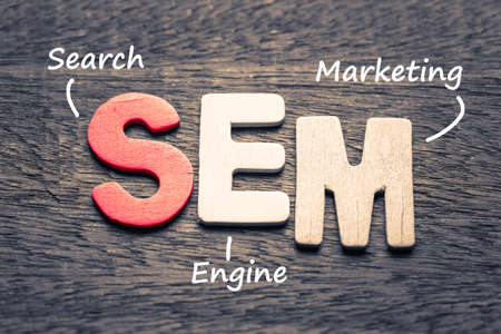 Wood letters of SEM and definition on wood backgroundの写真素材
