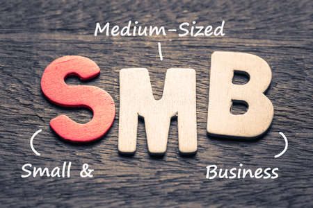 Wood letters of SMB and definition on wood backgroundの写真素材