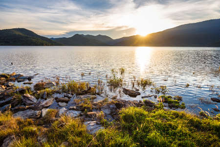 Lake in sunset at Sukhothai, Thailandの写真素材