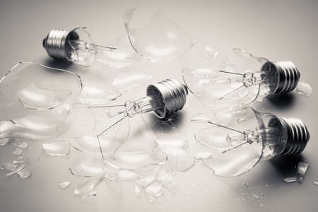 Closeup group of broken light bulbsの写真素材
