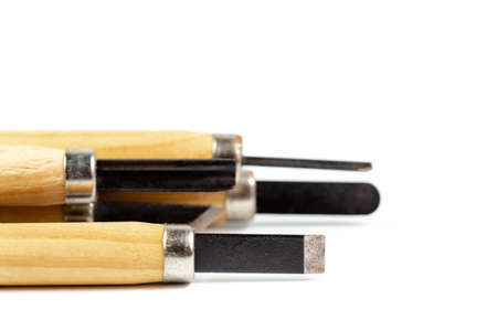 Wood graver knives isolated on white backgroundの写真素材