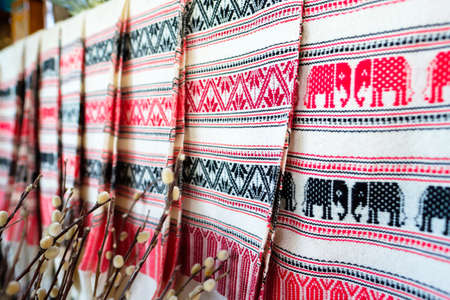 Handmade Thai fabric in Northern style in souvenir shop