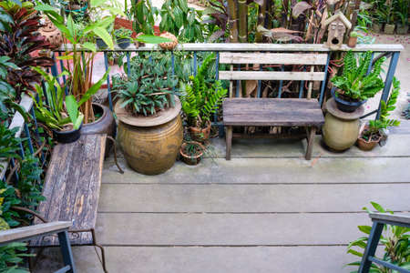 Garden corner decoration on the outdoor balcony in Thai house