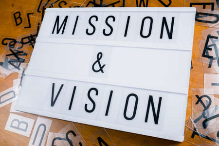 Mission and vision text on advertising light box for business conceptの写真素材