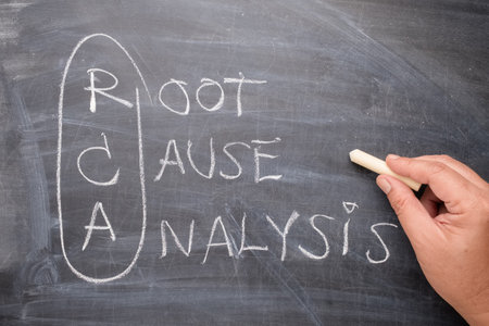 Hand write a topic of RCA acronym or Root Cause Analysis on the blackboardの写真素材