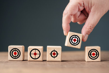Hand pick the only target in a row, select, and narrow the target, business marketing, and advertising conceptの写真素材