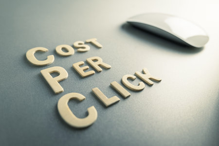 Cost Per Click (CPC) arranged with wooden alphabets and a computer mouse