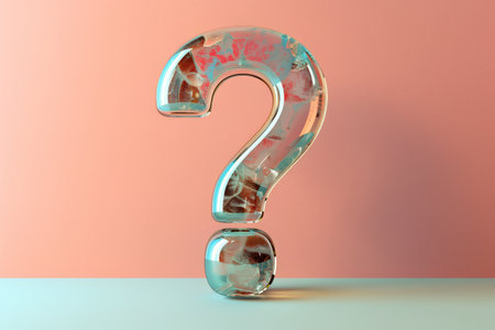 Question mark symbol built by by glass with some paints, on pastel color background, generative aiの素材