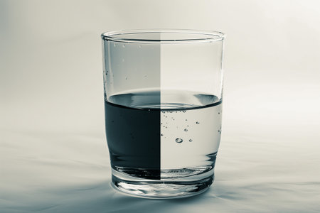 Half empty or Half full glass concept, optimism and pessimism attitude, different point of view, generative aiの素材