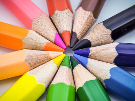 Close up to the tip of colourful pencils.の写真素材