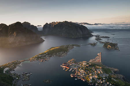 View from the top at Reine, Lofoten islands,Norwayの写真素材