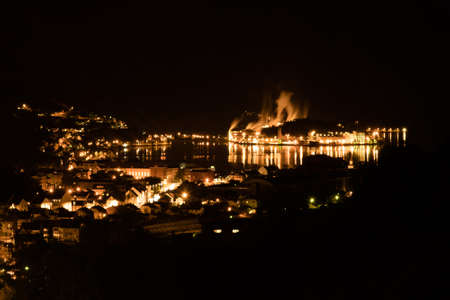 Odda Town with small houses on a Fjord in Summer, Norwayの写真素材