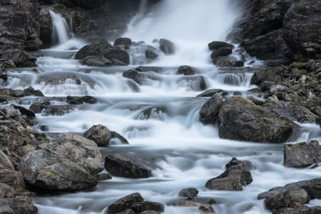 Stigvossen waterfall on the Trollstigen in Norwayの写真素材