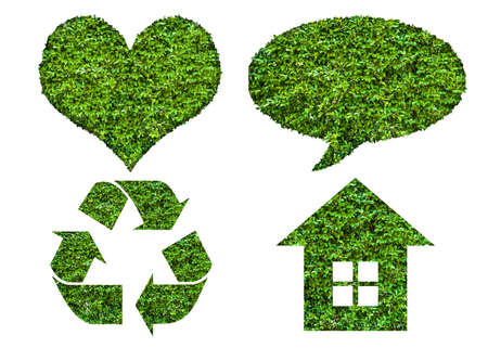 green eco icon set in green leaves の写真素材