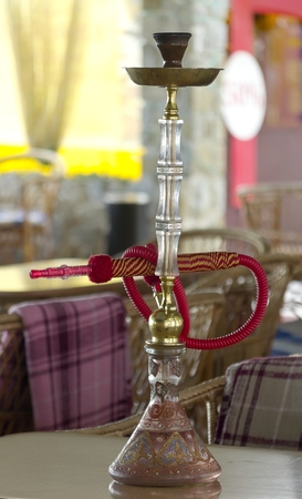 hookah on a table at a cafe for guests