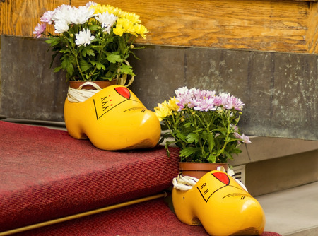 yellow wooden shoes as a decor element.の写真素材