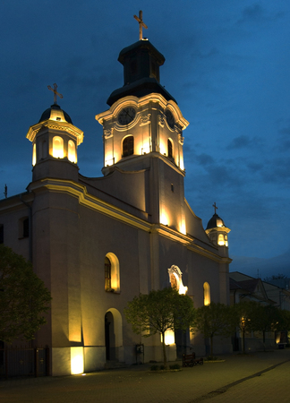 Old Catholic church against the background of the night sky.のeditorial素材