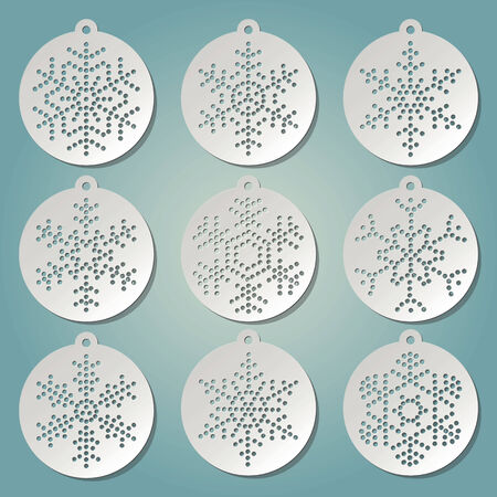 Paper christmas balls with punched snow flakesのイラスト素材