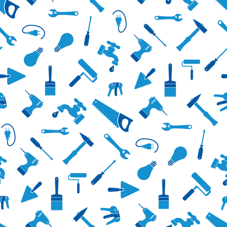 Seamless craftsman tools pattern in two solid colorsのイラスト素材