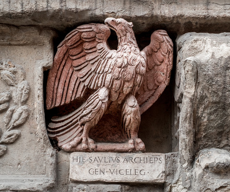 Renaissance's eagle sculpture, placed in the main square of Bologna City, Italyの写真素材