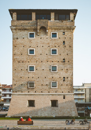 Torre San Michele (Saint Michael Tower). Watchtower of the town of Cervia, Ravenna, Italy.の写真素材
