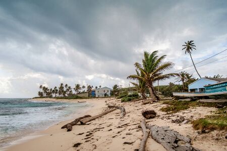 Caribbean beach in a windy and cloudy day. San AndrÃ©s, Colombia.の写真素材