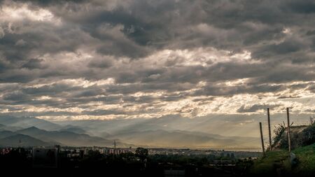 Cloudy sky  over the valley. Armenia, Quindio, Colombia.の写真素材