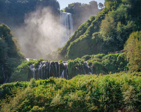 The Marmore's Waterfall in a summer morning. Valnerina, Terni, Umbria, Italy.の写真素材
