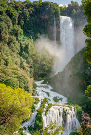 The Marmore's Waterfall with full water flow. Valnerina, Terni, Umbria, Italy.の写真素材