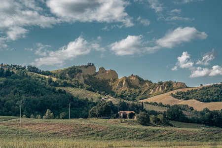 Eroded sandstone rock formation between Sasso Marconi and Pianoro municipalities. Bologna province,...