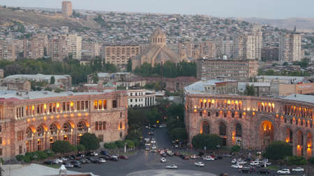 YEREVAN, ARMENIA, CAUCASUS, 28 AUGUST 2019 Saint Gregory the Illuminator Cathedral, Central Republic Square, Kentron, caucasian armenian capital, soviet architectural heritage, downtown classic viewのeditorial素材