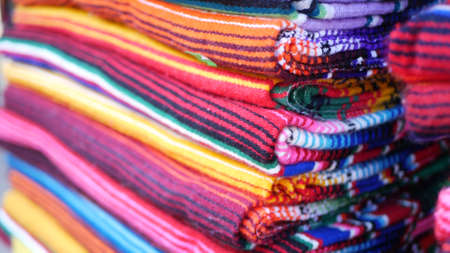 Colorful mexican wool serape blankets texture. Woven ornamental vivid textile with authentic latin...