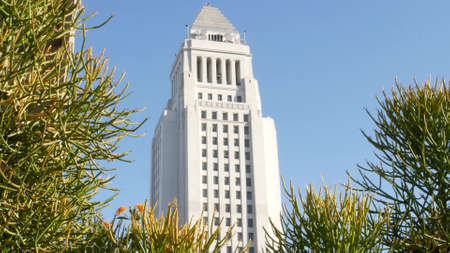 LOS ANGELES, CALIFORNIA, USA - OCT 30, 2019: City Hall highrise building exterior in Grand Park....