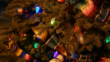 Garland lights, mexican christmas tree. Colorful ethnic decor, winter Xmas holiday or New Year...