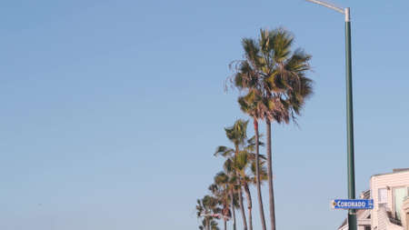 Coronado road sign on crossroad, California city street, USA. Waterfront tourist resort near Los...