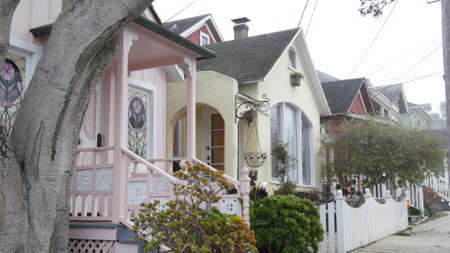 Row of old victorian style houses, historic residential district, Monterey, California USA. Colonial...