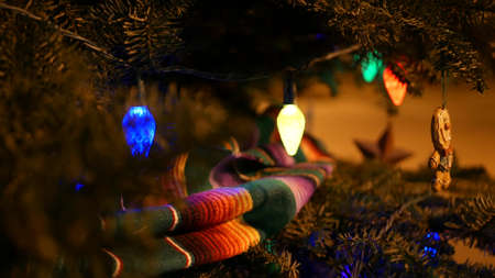 Garland lights, mexican christmas tree. Colorful ethnic decor, winter Xmas holiday or New Year...