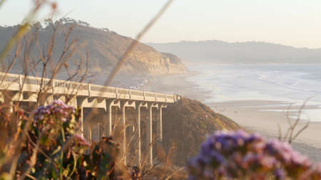 Bridge on pacific coast highway 1, Torrey Pines state beach, Del Mar, San Diego, California USA....