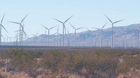 Windmills turbine rotating, wind farm or power plant, alternative green renewable energy generators,...