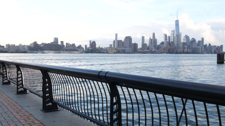 New York City waterfront skyline, Manhattan Downtown Financial district, World Trade Center...