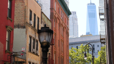 New York City, United States. Manhattan Chinatown cosy Mosco street. Chinese district urban...