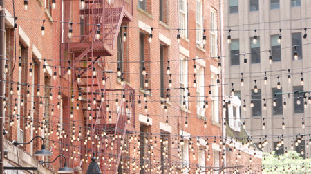 New York City classic building architecture. Residential house exterior. Real estate property in...